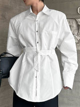 Men's Solid Belt Patchwork Long Sleeve Shirt SKUL32852