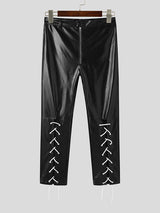 Mens Lace-Up Cuff PU Leather Pants SKUK28539