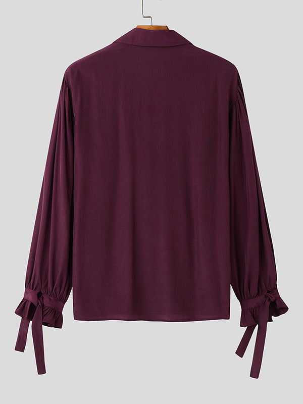 Mens Solid Color Ruffled Long Sleeve T-Shirt SKUK85576