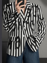 Men's Colorblock Letter Print Striped Long Sleeve Blazer SKUL28382