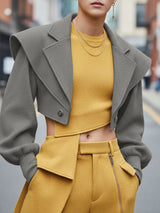 Men's Padded Shoulder Textured Cropped Long Sleeve Blazer SKUL40144