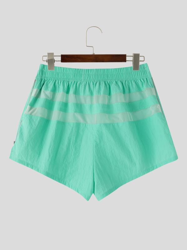 Men's Pool Party Beachwear Mesh Spliced Side Zipper Muscle Fit Short SKUL72440