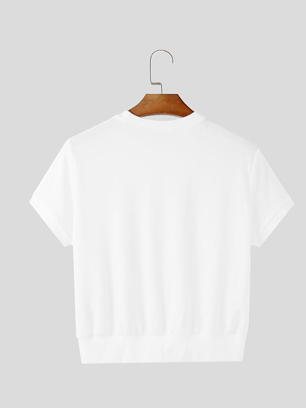 Mens Solid Color Cropped Short Sleeve T-Shirt SKUL11807