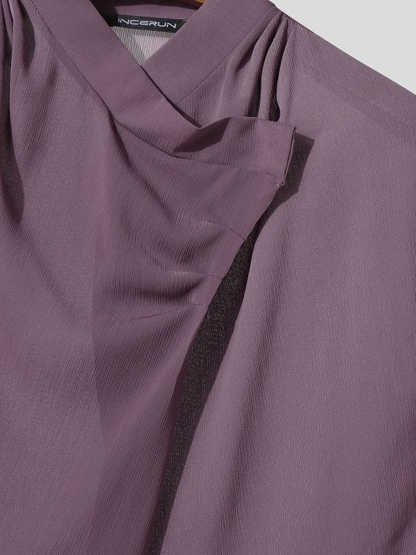 Men's Avant-Garde Asymmetric Draped Cross Wrap Mock Neck Sleeveless Shirt SKUL63993