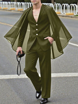 Men's Sheer Cape Patchwork Casual Two Pieces Outfit SKUL25765
