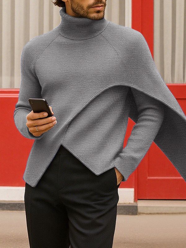 Men's Deconstructed Textured High Neck Long Sleeve T-Shirt SKUL28499