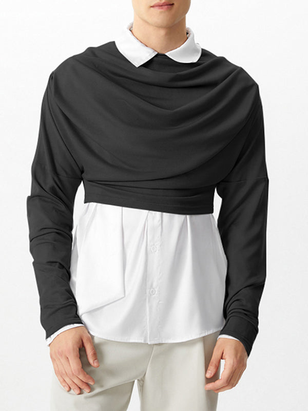 Mens Draped Neck Cropped Long Sleeve T-Shirt SKUK77389