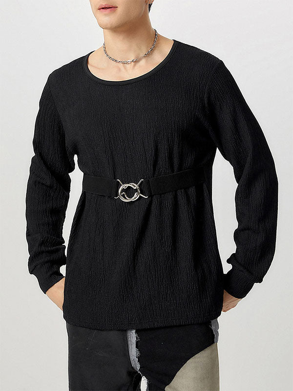 Mens Metal Button Detail Textured Long Sleeve T-Shirt SKUK79519