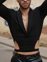 Men's Waist Cutout V Neck Long Sleeve T-shirt SKUL45203