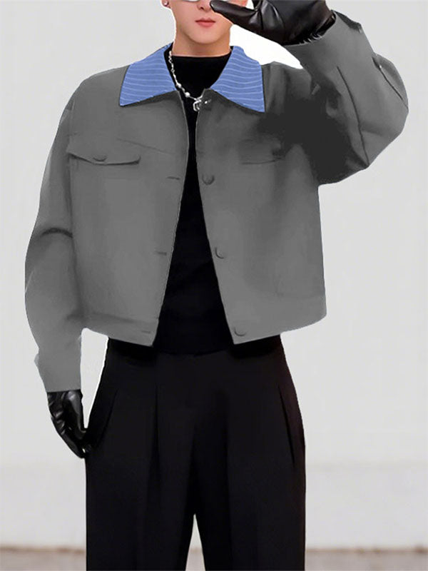 Men's Striped Lapel Cropped Long Sleeve Jacket SKUL37255