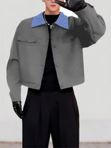 Men's Striped Lapel Cropped Long Sleeve Jacket SKUL37255