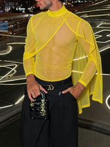 Men's Sheer Shawl Patchwork Long Sleeve T-shirt SKUL57164