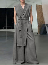 Men's Lace Up Wide Leg Casual Two Pieces Outfit SKUL46161