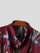 Men's Floral Print Draped Cowl Neck Relaxed Fit Short Sleeve Shirt SKUL61180