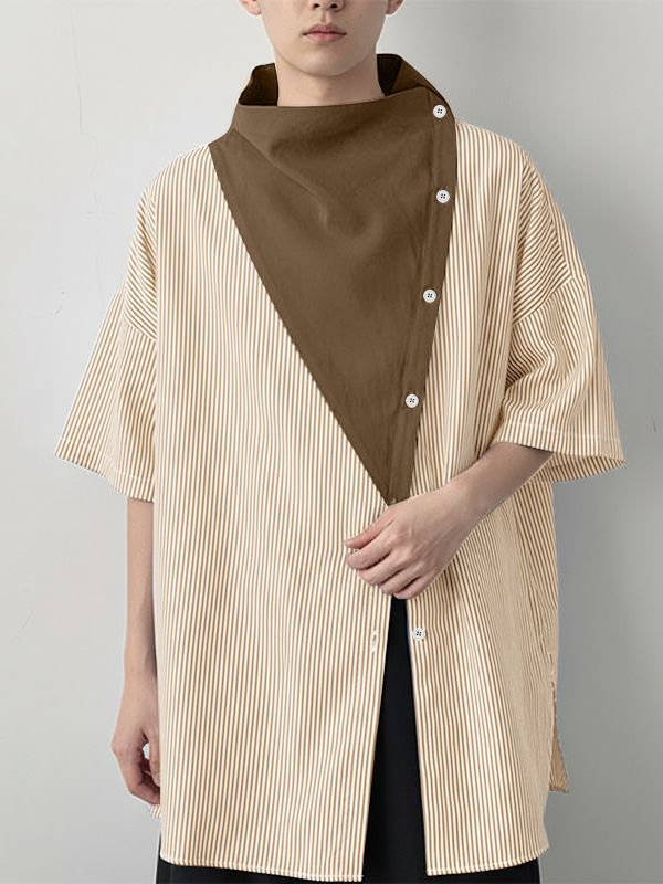 Men's Contrast Patchwork Striped Half Sleeve Shirt SKUL50091