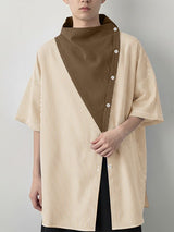 Men's Contrast Patchwork Striped Half Sleeve Shirt SKUL50091