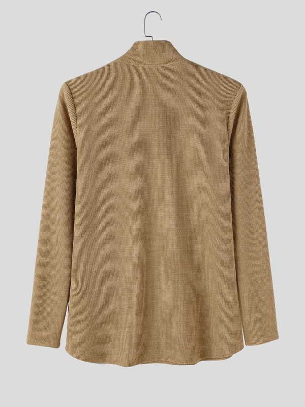 Men's Avant-Garde Early Autumn Military Button Cross Wrap Muscle Slim Long Sleeve Deep V-Neck Sweater SKUL80555