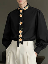 Men's Floral Printed Tie Long Sleeve Shirt SKUL44947