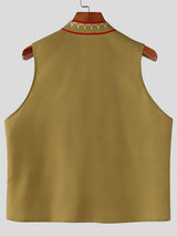 Men's Avant-Garde Embroidered Mystic Graphic Tie-Front Stand Collar Waistcoat SKUL62793