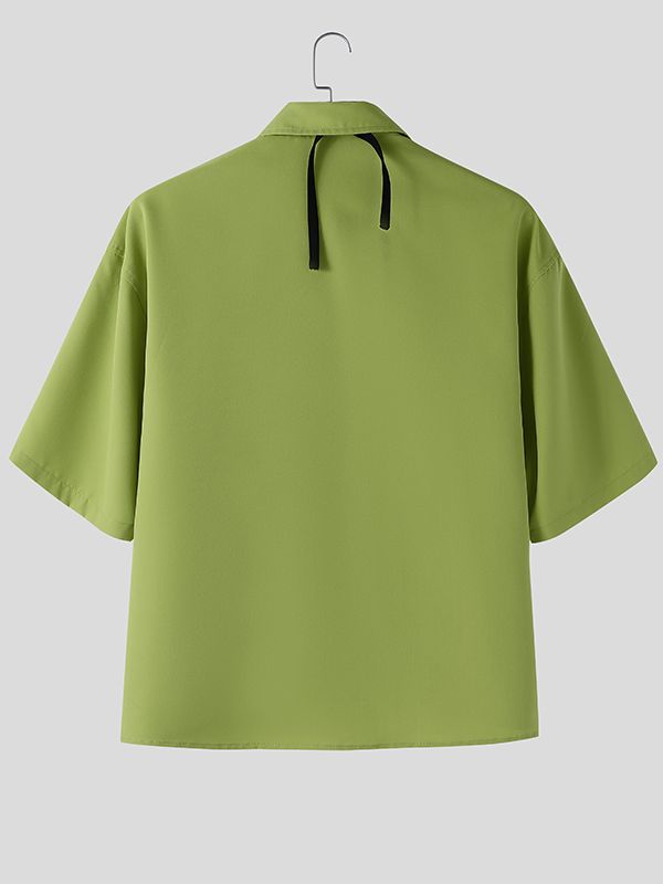 Men's 3D Floral Decor Tie Short Sleeve Shirt SKUL41498