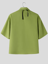 Men's 3D Floral Decor Tie Short Sleeve Shirt SKUL41498