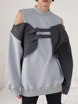 Mens Off-Shoulder Color-Block Patchwork Long-Sleeve Hoodie SKUK92470