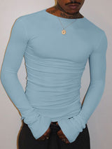 Men's Solid Color Knit Long Sleeve T-shirt SKUL42797