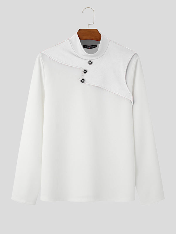 Mens Solid Color Mesh Patchwork Long Sleeve T-Shirt SKUK98893