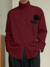 Men's Solid Color 3D Floral Patchwork Stand Collar Long Sleeve Shirt SKUL42665