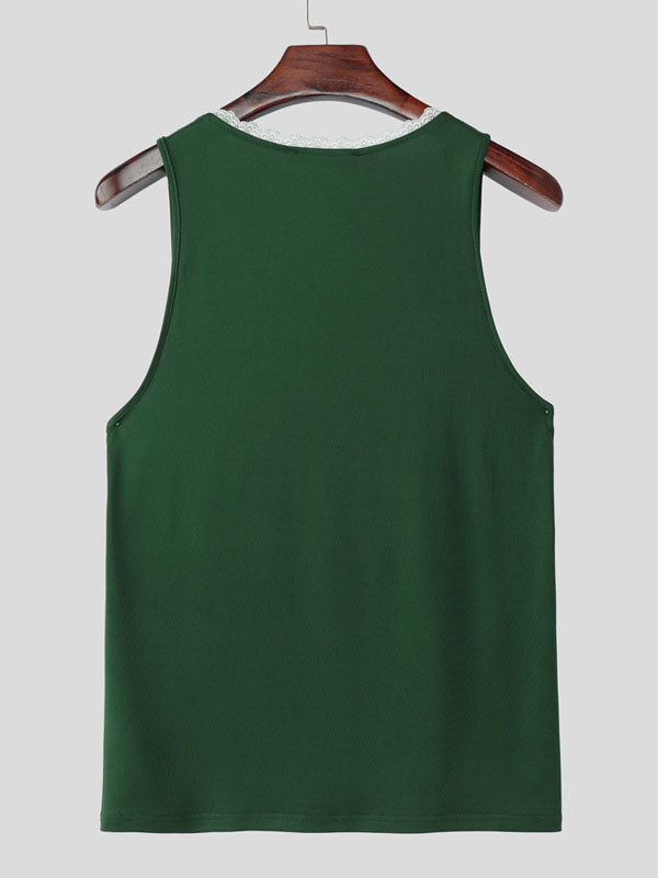 Mens Fox Print Lace Trim Casual Tank SKUL15798