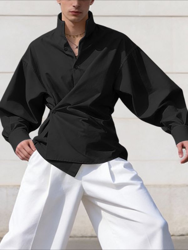 Men's Deconstructed Asymmetrical Placket Long Sleeve Shirt SKUL52021