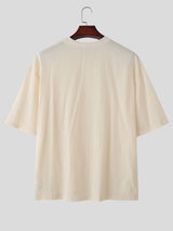 Men's Japanese Relaxed Style Texture Oversized Rolled Cuff T-shirt SKUL76481