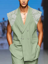 Men's Lace Patchwork Sleeveless Blazer SKUL21486