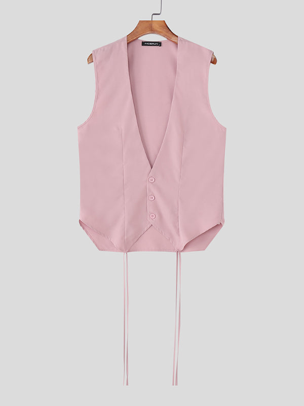 Men's Plain Tie Detail Casual Waistcoat SKUL21105