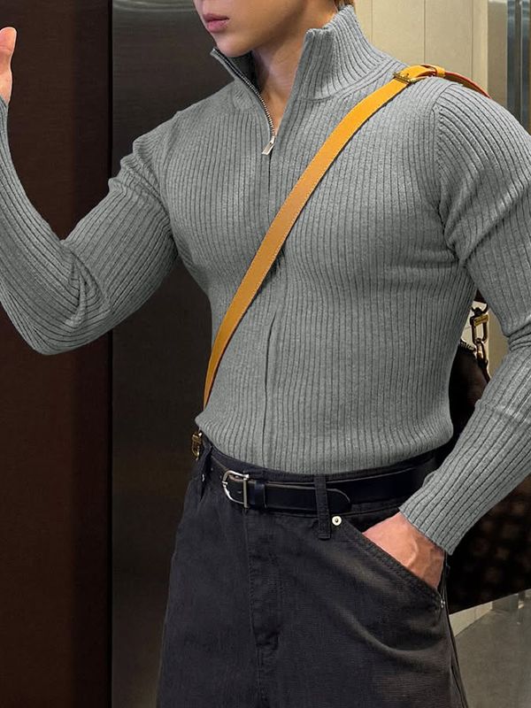 Men's Solid Color Textured Long Sleeve T-shirt SKUL48764