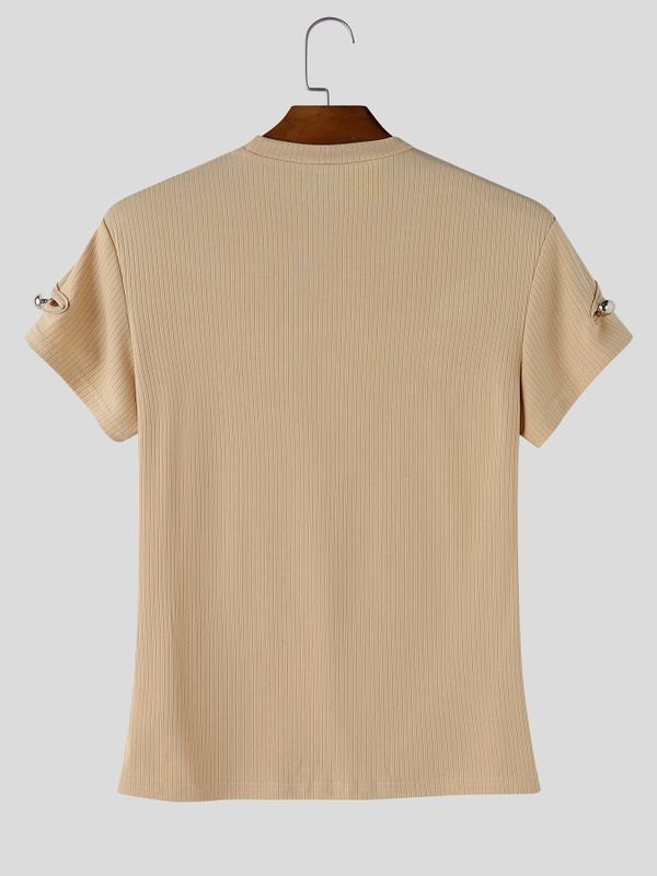 Men's Cut Out Knit Short Sleeve T-shirt SKUL65883