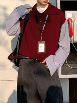 Men's Faux Two Piece Stripe Long Sleeve Shirt SKUL42539