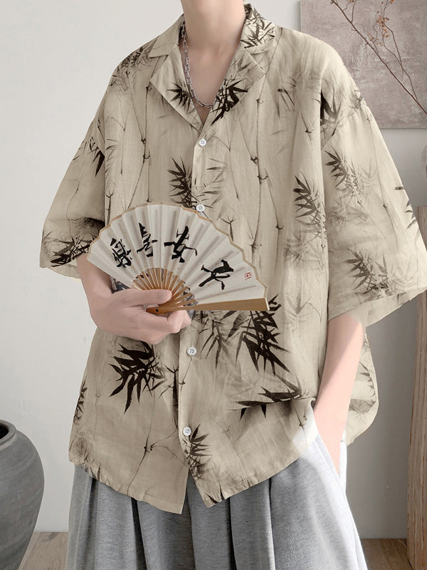 Mens New Chinese Style Bamboo Print Shirt SKUK58198