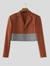 Men's Plaid Patchwork Cropped Long Sleeve Blazer SKUL51751
