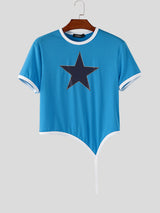 Mens Star Print Cropped Short-Sleeve T-Shirt SKUL17950