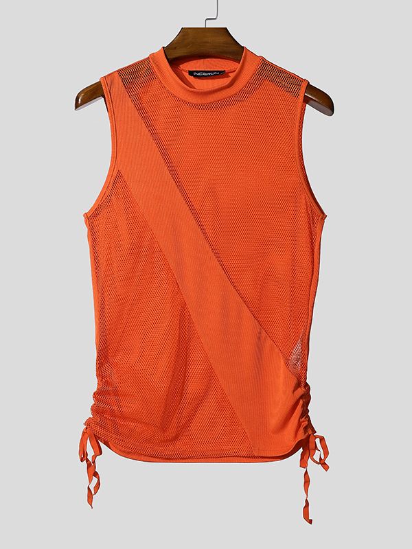 Men's Sheer Mesh Patchwork Side Tie Tank SKUL48621