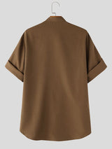 Men's Vintage Japanese Style Relaxed Stand Collar Shirt SKUL75418