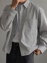Men's Smart Chic Daily Commute Vertical Stripe Silk Satin Chest Pocket Shirt SKUL86800