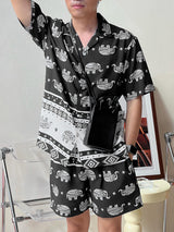 Mens Elephant Print Short Sleeve Two-Piece Suits SKUK60662