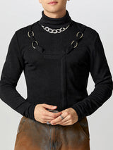 Mens Metal Buckle Design High-Neck Sweater SKUK78585