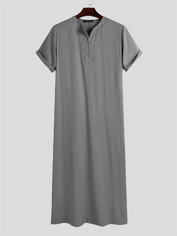 Men's Solid Color Loose Short-sleeved Robe SKUF33439