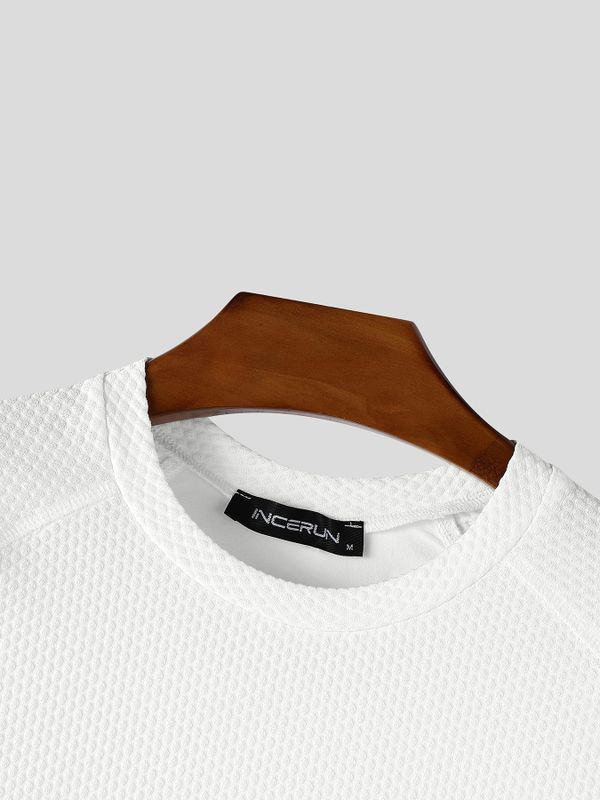 Men's American Vintage High-Street Waffle-Knit Short Sleeve Fitted T-shirt SKUL73645