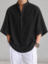 [Pre-order] Men's Chill Relaxed Vacation Resort Drop Shoulder Notch Neck Wide Sleeve Shirt SKUL88422