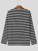 Mens Striped Color-Block Long-Sleeve T-Shirt SKUK88907