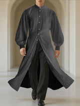 Men's Stripe Stand Collar Long Sleeve Shirt SKUL34218